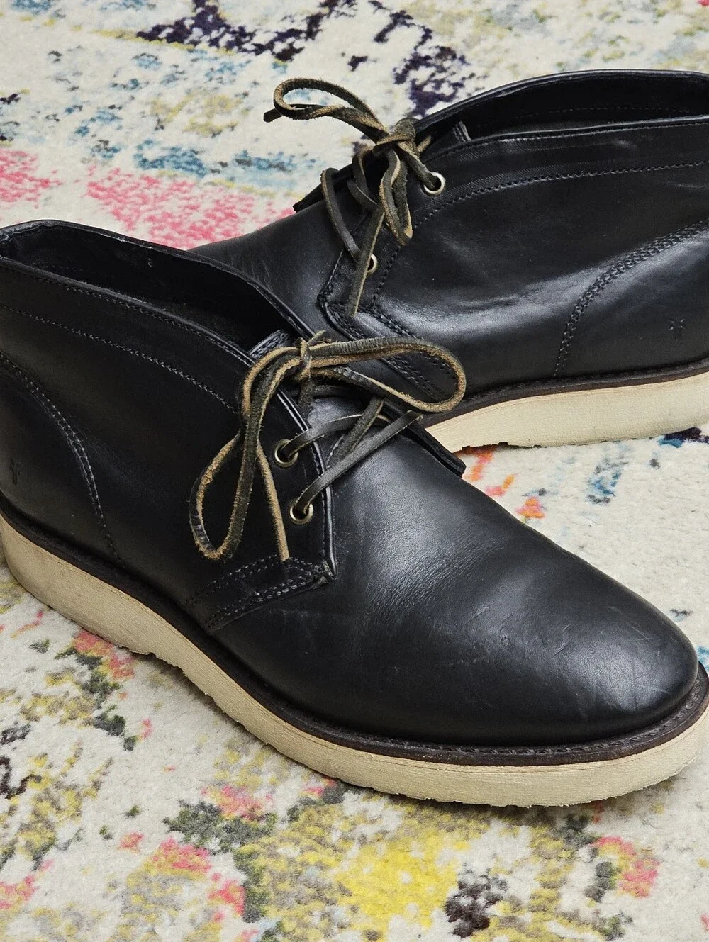 Frye Mens Size 10 M Freeman Chukka Boots Black Lace Up Shoes Made In USA